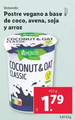 Lidl VEMONDO Postre vegano a base de coco, avena, soja y arroz oferta