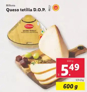 Lidl MILBONA Queso tetilla D.O.P. oferta