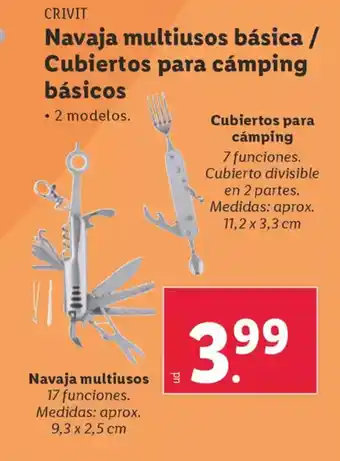 Lidl CRIVIT Navaja multiusos básica / Cubiertos para cámping básicos oferta