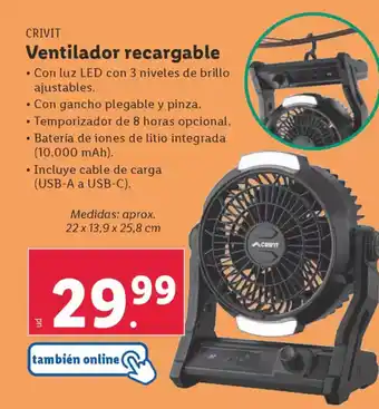 Lidl CRIVIT Ventilador recargable oferta
