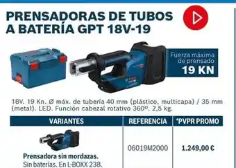 Ferri Prensadoras de tubos a batería gpt 18v-19 oferta