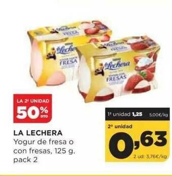 Alimerka La 2a Unidad 50% Dto. La Lechera Yogur De Fresa O Con Fresas oferta