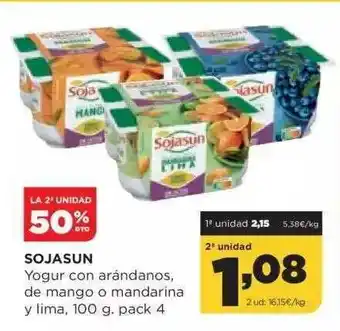 Alimerka La 2a Unidad 50% Dto. Sojasun Yogur Con Arándanos De Mango O Mandarina Y Lima oferta