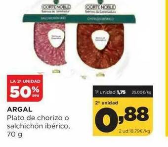 Alimerka La 2a Unidad 50% Dto. Argal Plato De Chorizo O Salchichón Ibérico oferta
