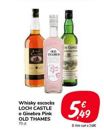 Carrefour Market Whisky Escocès Loch Castle O Ginebra Pink Old Thames oferta