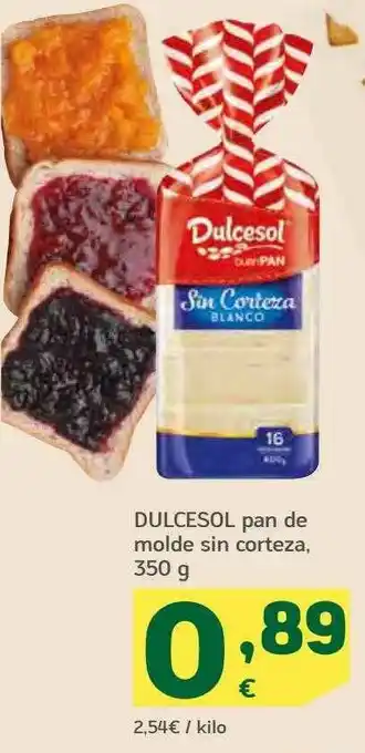 HiperDino Dulcesol Pan De Molde Sin Corteza oferta