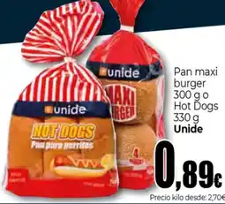 Unide Supermercados UNIDE Pan maxi burger 300 g o Hot Dogs oferta