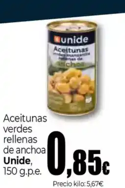 Unide Supermercados UNIDE Aceitunas verdes rellenas de anchoa oferta
