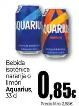 UNIDE Alimentación Aquarius - bebida isotonica naranja o limon oferta