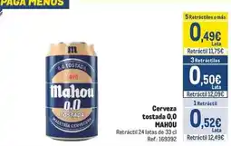 Makro Mahou - cerveza tostada 0.0 oferta