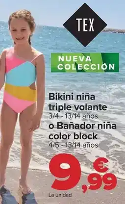 Carrefour Tex - bikini niña triple volante o bañador niña color block oferta