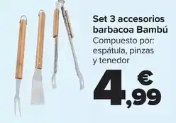 Carrefour Set 3 accesorios barbacoa bambú oferta
