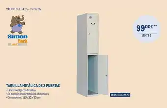 Makro Simon - taquilla metalica de 2 puertas oferta