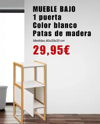 Outlet Hogar Mueble bajo 1 puerta color blanco patas de madera oferta