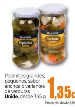Unide Supermercados UNIDE Pepinillos grandes, pequeños, sabor anchoa o variantes de verduras oferta