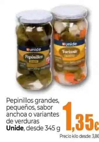 Unide Supermercados UNIDE Pepinillos grandes, pequeños, sabor anchoa o variantes de verduras oferta