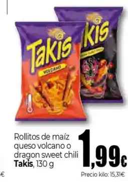 Unide Supermercados TAKIS Rollitos de maíz queso volcano o dragon sweet chili oferta