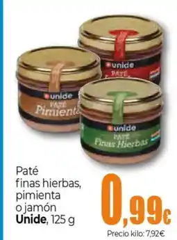 Unide Supermercados UNIDE Paté finas hierbas, pimienta o jamón oferta