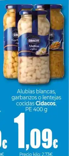 Unide Supermercados CIDACOS Alubias blancas, garbanzos o lentejas cocidas oferta