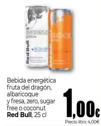 Unide Supermercados RED BULL Bebida energética fruta del dragón, albaricoque y fresa zero sugar free o coconut oferta