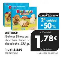 Supermercados Lupa ARTIACH Galletas Dinosaurus chocolate blanco o chocoleche oferta