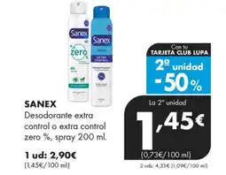 Supermercados Lupa SANEX Desodorante extra control o extra control zero %, spray oferta