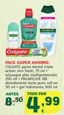 HiperDino COLGATE pasta dental triple action xtra fresh, 75 ml + enjuague plax multiprotección, 250 ml + PALMOLIVE NB oferta