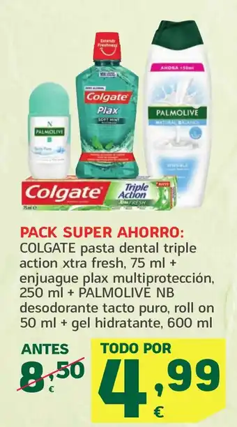 HiperDino COLGATE pasta dental triple action xtra fresh, 75 ml + enjuague plax multiprotección, 250 ml + PALMOLIVE NB oferta