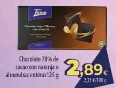 Spar Tenerife Tirma - chocolate 70% de cacao con naranja o almendras enteras oferta