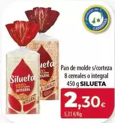 Spar Tenerife Silueta - pan de molde s/ corteza 8 cereales o integral oferta