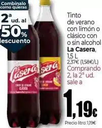 Unide Supermercados La casera - tinto de verano con limon o clasico con o sin alcohol oferta