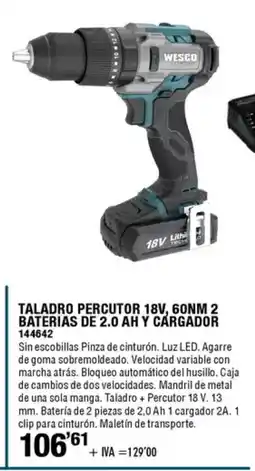 ferrOkey Taladro percutor 18v, 60nm 2 baterias de 2.0 ah y cargador oferta