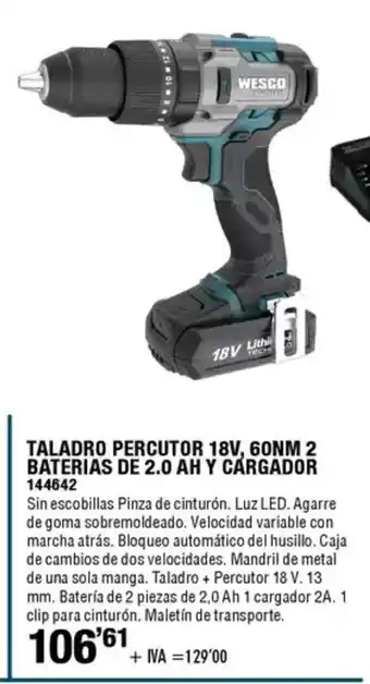 ferrOkey Taladro percutor 18v, 60nm 2 baterias de 2.0 ah y cargador oferta