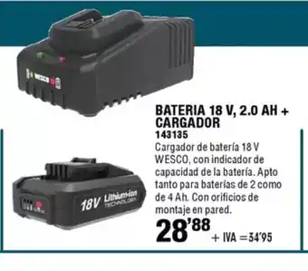 ferrOkey Bateria 18 v, 2.0 ah + cargador oferta