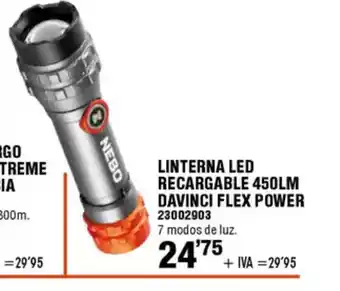 ferrOkey Linterna led recargable 450lm davinci flex power oferta