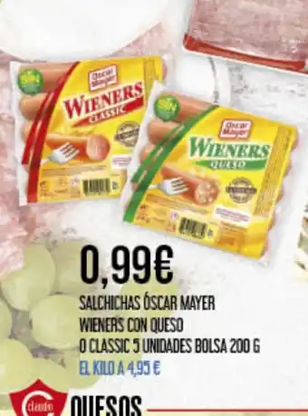 Claudio Salchichas óscar mayer wieners con queso o classic 5 unidades bolsa oferta