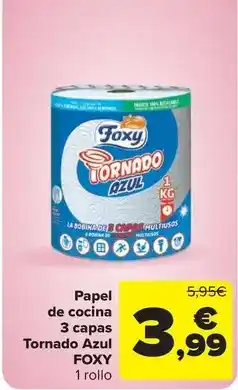 Carrefour Market Foxy - papel de cocina 3 capas tornado azul oferta