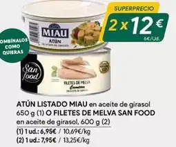 Masymas Miau - atun listado en aceite de girasol o filetes de melva oferta