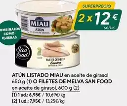 Masymas Miau - atun listado en aceite de girasol o filetes de melva oferta