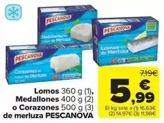 Carrefour Market Pescanova - lomos medallones o corazones de merluza oferta