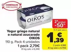 Carrefour Market Oikos - yogur griego natural o natural azucarado oferta