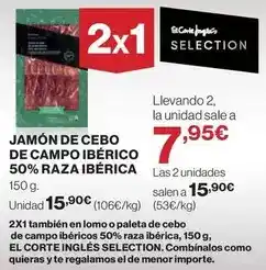 El Corte Inglés Jamón de cebo de campo ibérico 50% raza ibérica oferta