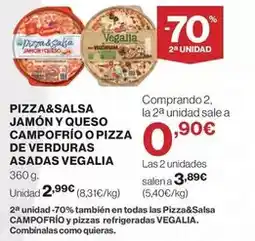 El Corte Inglés Vegalia - pizza&salsa jamon y queso campofrío o pizza de verduras asadas oferta