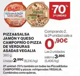 El Corte Inglés Vegalia - pizza&salsa jamon y queso campofrío o pizza de verduras asadas oferta