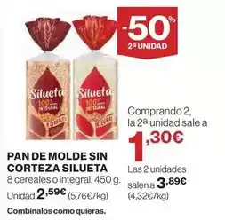 El Corte Inglés Silueta - pan de molde sin corteza oferta