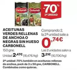 El Corte Inglés Carbonell - aceitunas verdes rellenas de anchoa o negras sin hueso oferta