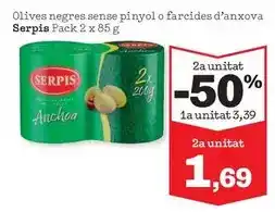 Sorli Serpis - olives negres sense pinyol o farcides d'anxova oferta