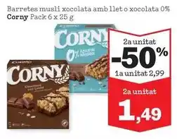 Sorli Corny - barretes musli xocolata amb llet o xocolata 0% pack 6 x oferta