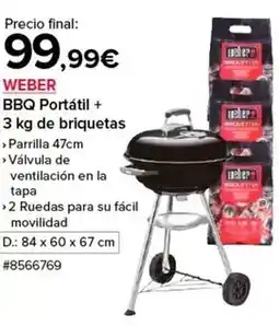 Costco Weber - bbq portatil + 3 kg de briquetas oferta