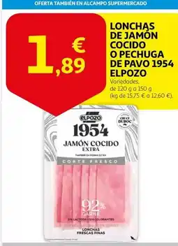 Alcampo Elpozo - lonchas de jamon cocido o pechuga de pavo 1954 oferta